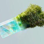 Imagem conceitual que combina elementos tecnológicos e natureza para representar inteligência artificial sustentável.
